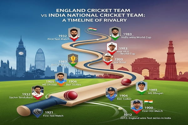England vs India National Cricket Team Timeline